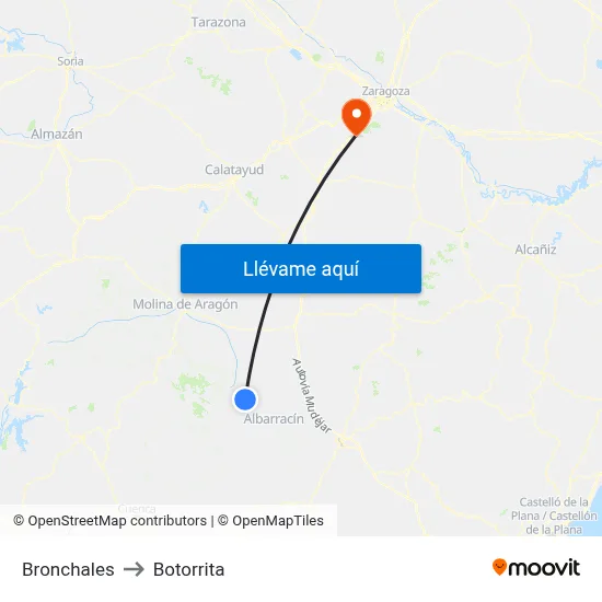 Bronchales to Botorrita map