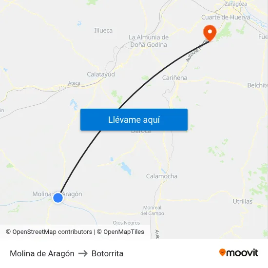 Molina de Aragón to Botorrita map