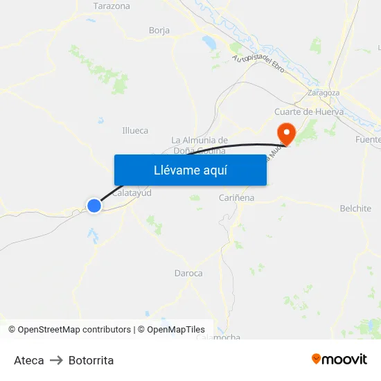 Ateca to Botorrita map
