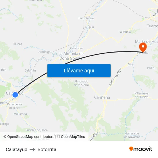 Calatayud to Botorrita map