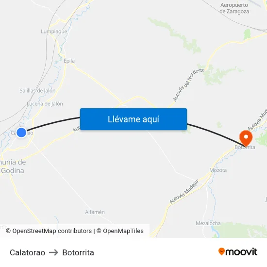 Calatorao to Botorrita map