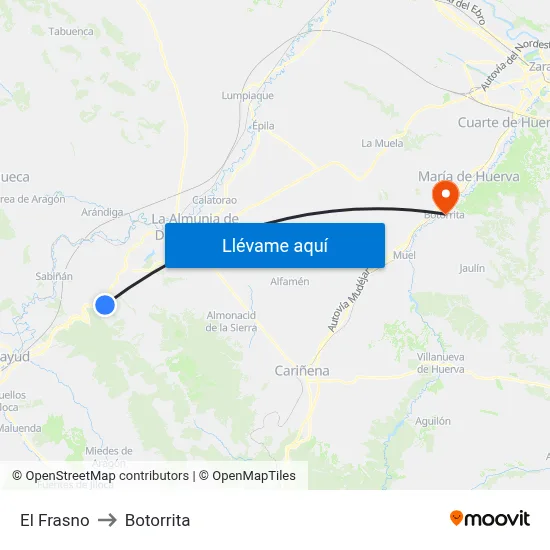El Frasno to Botorrita map