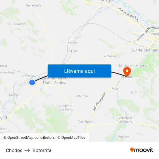 Chodes to Botorrita map
