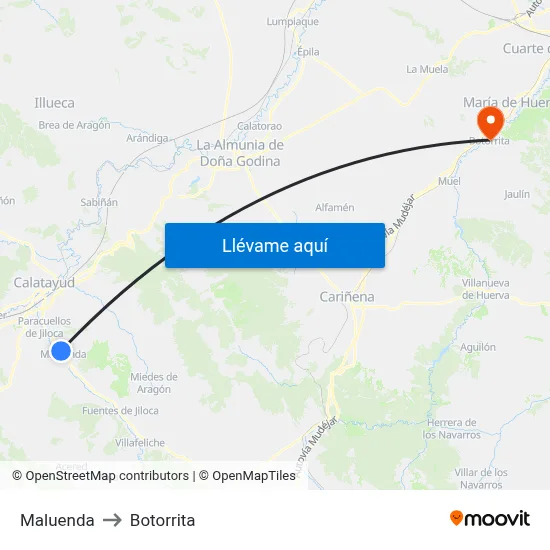 Maluenda to Botorrita map