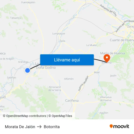 Morata De Jalón to Botorrita map