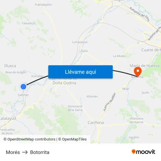 Morés to Botorrita map