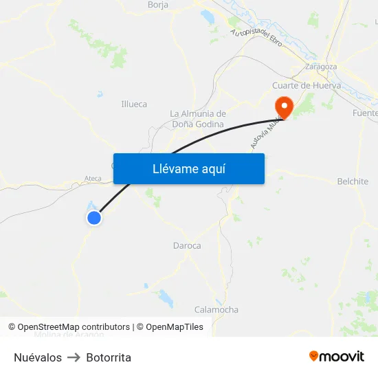 Nuévalos to Botorrita map