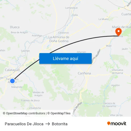 Paracuellos De Jiloca to Botorrita map