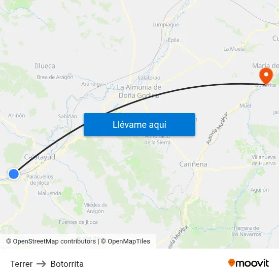 Terrer to Botorrita map