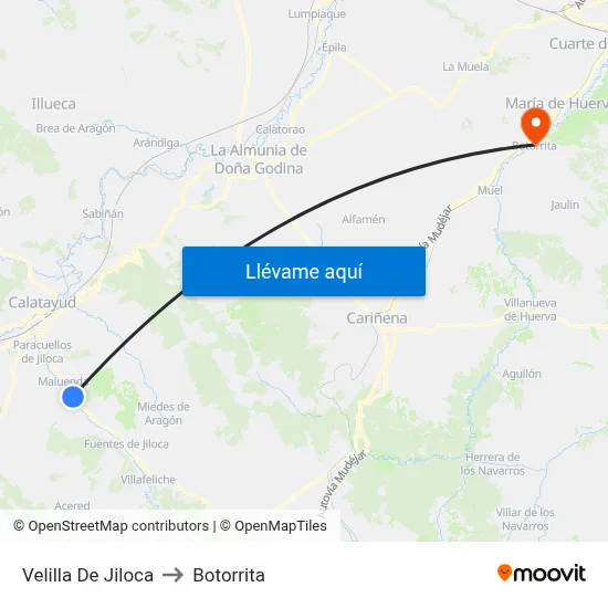 Velilla De Jiloca to Botorrita map