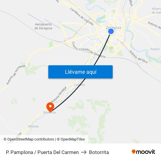 P. Pamplona / Puerta Del Carmen to Botorrita map
