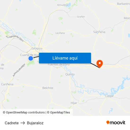 Cadrete to Bujaraloz map