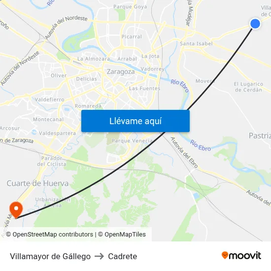 Villamayor de Gállego to Cadrete map