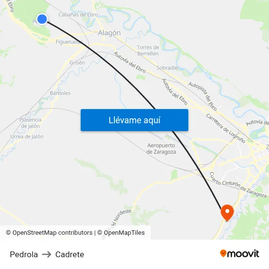 Pedrola to Cadrete map