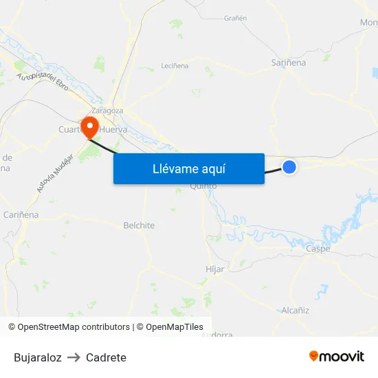 Bujaraloz to Cadrete map