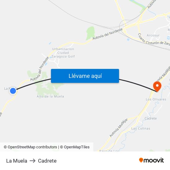 La Muela to Cadrete map