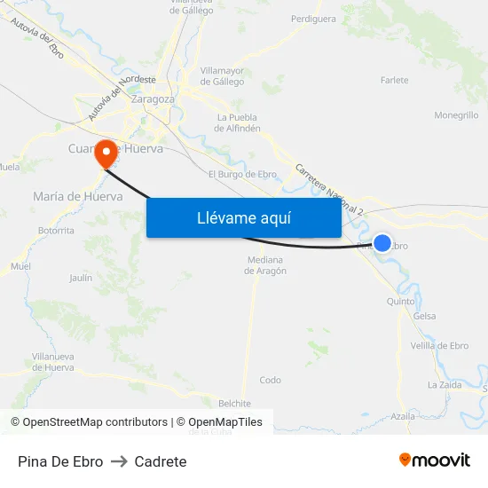 Pina De Ebro to Cadrete map