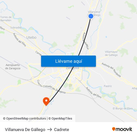 Villanueva De Gállego to Cadrete map