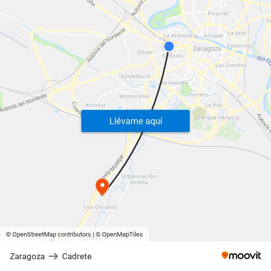 Zaragoza to Cadrete map