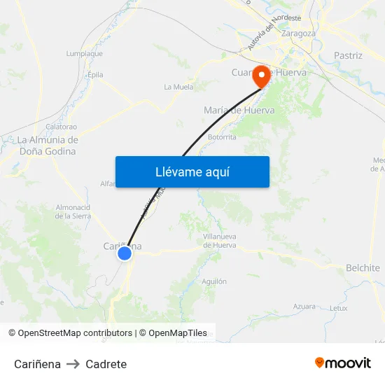 Cariñena to Cadrete map