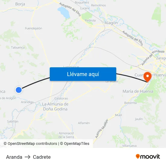 Aranda to Cadrete map