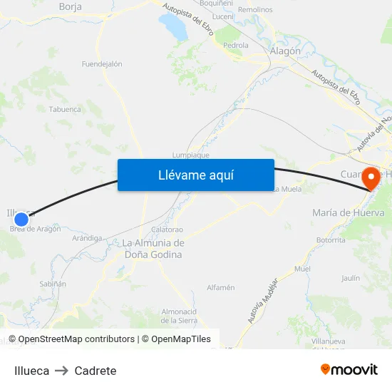 Illueca to Cadrete map