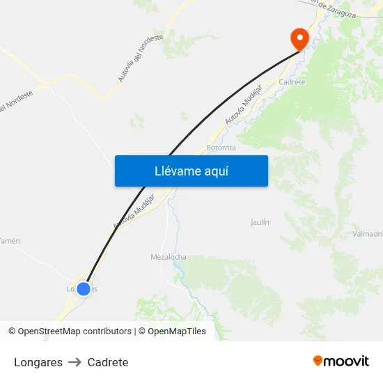 Longares to Cadrete map