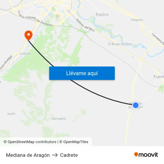 Mediana de Aragón to Cadrete map