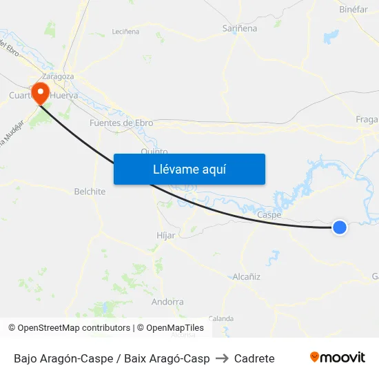 Bajo Aragón-Caspe / Baix Aragó-Casp to Cadrete map