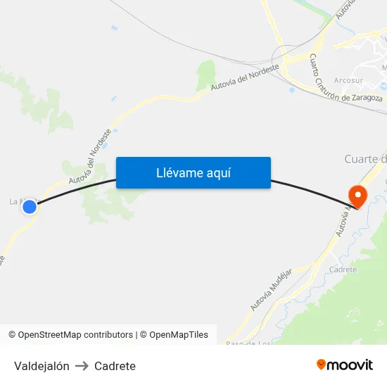Valdejalón to Cadrete map