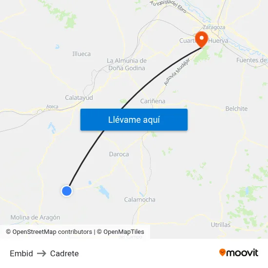 Embid to Cadrete map