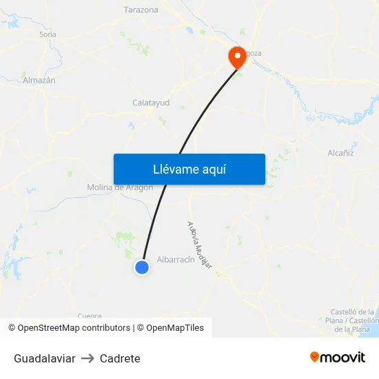Guadalaviar to Cadrete map
