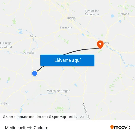 Medinaceli to Cadrete map