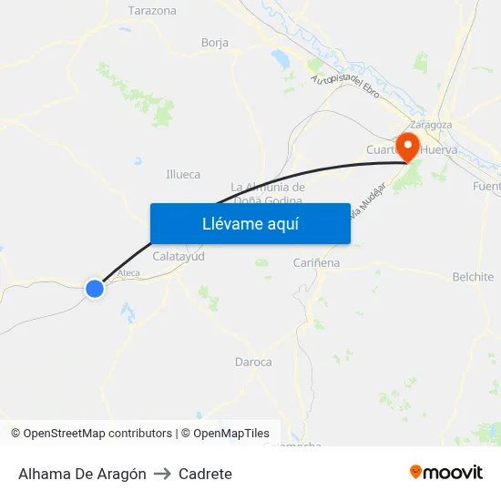 Alhama De Aragón to Cadrete map