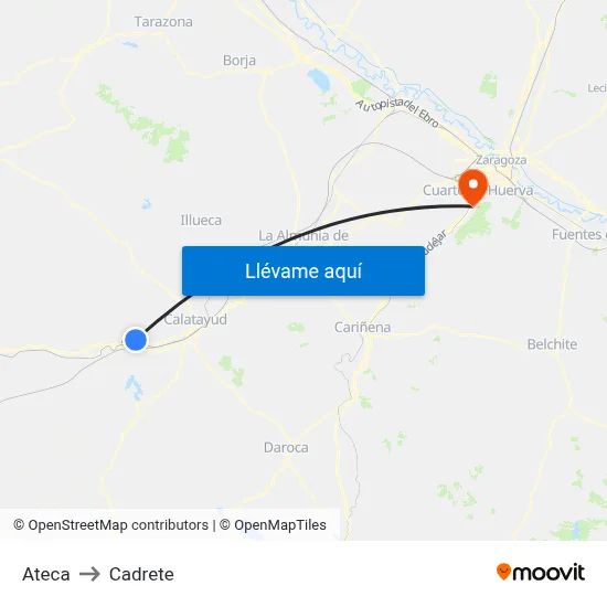 Ateca to Cadrete map