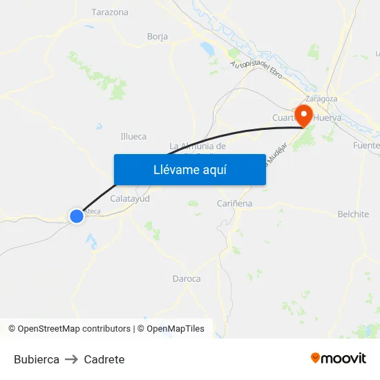 Bubierca to Cadrete map