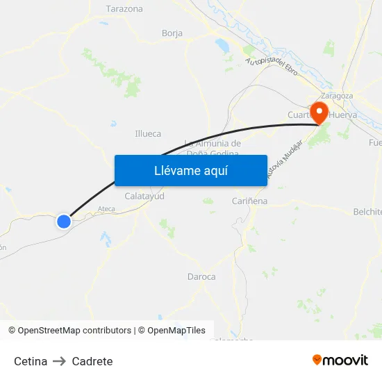Cetina to Cadrete map
