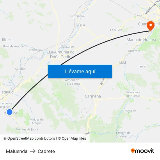 Maluenda to Cadrete map