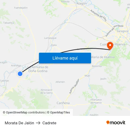 Morata De Jalón to Cadrete map