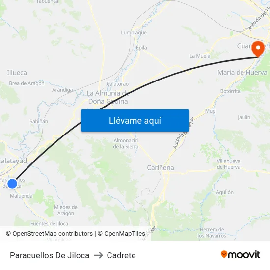 Paracuellos De Jiloca to Cadrete map