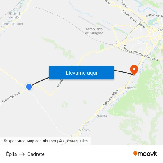 Épila to Cadrete map