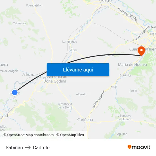 Sabiñán to Cadrete map