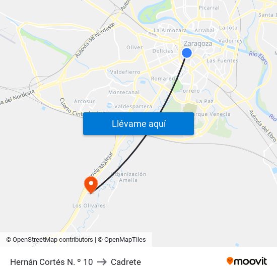 Hernán Cortés N. º 10 to Cadrete map