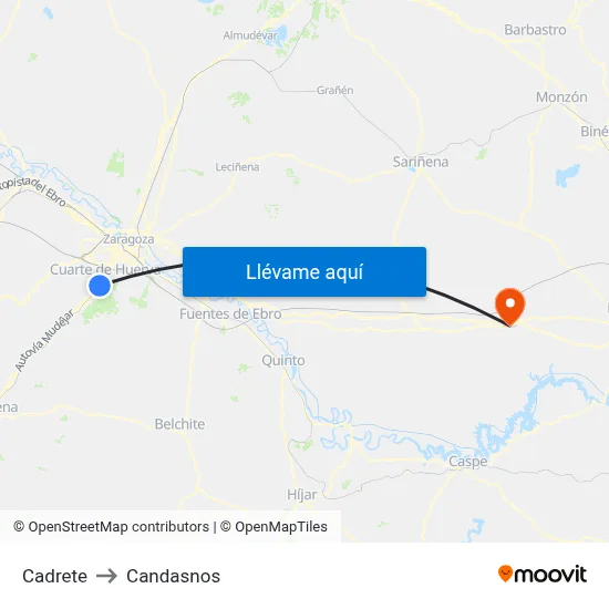 Cadrete to Candasnos map