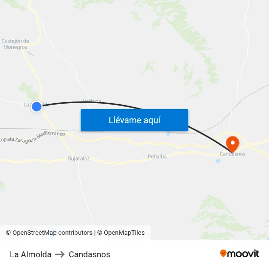 La Almolda to Candasnos map