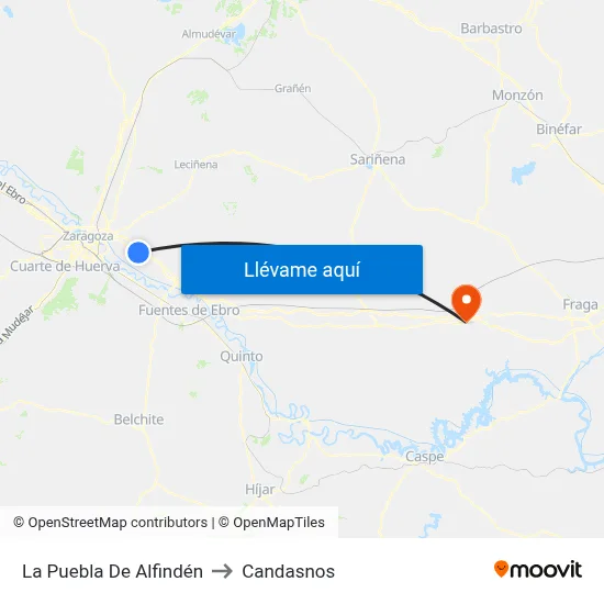 La Puebla De Alfindén to Candasnos map