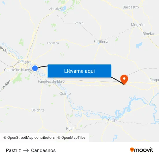 Pastriz to Candasnos map