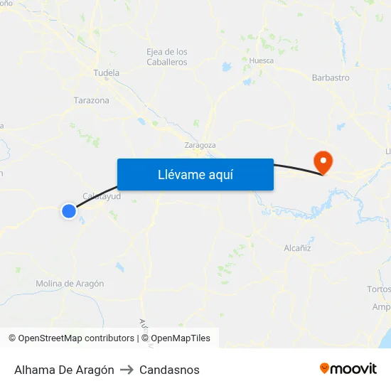 Alhama De Aragón to Candasnos map
