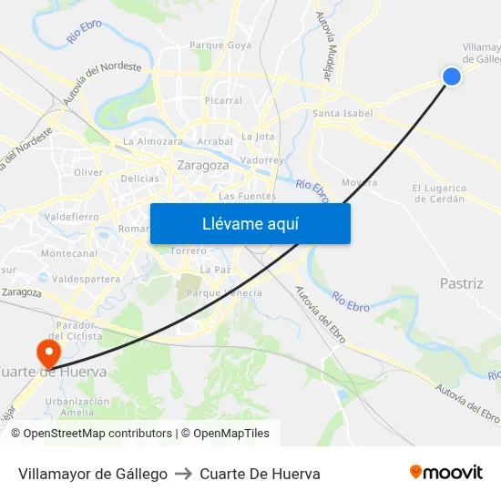 Villamayor de Gállego to Cuarte De Huerva map