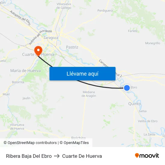 Ribera Baja Del Ebro to Cuarte De Huerva map